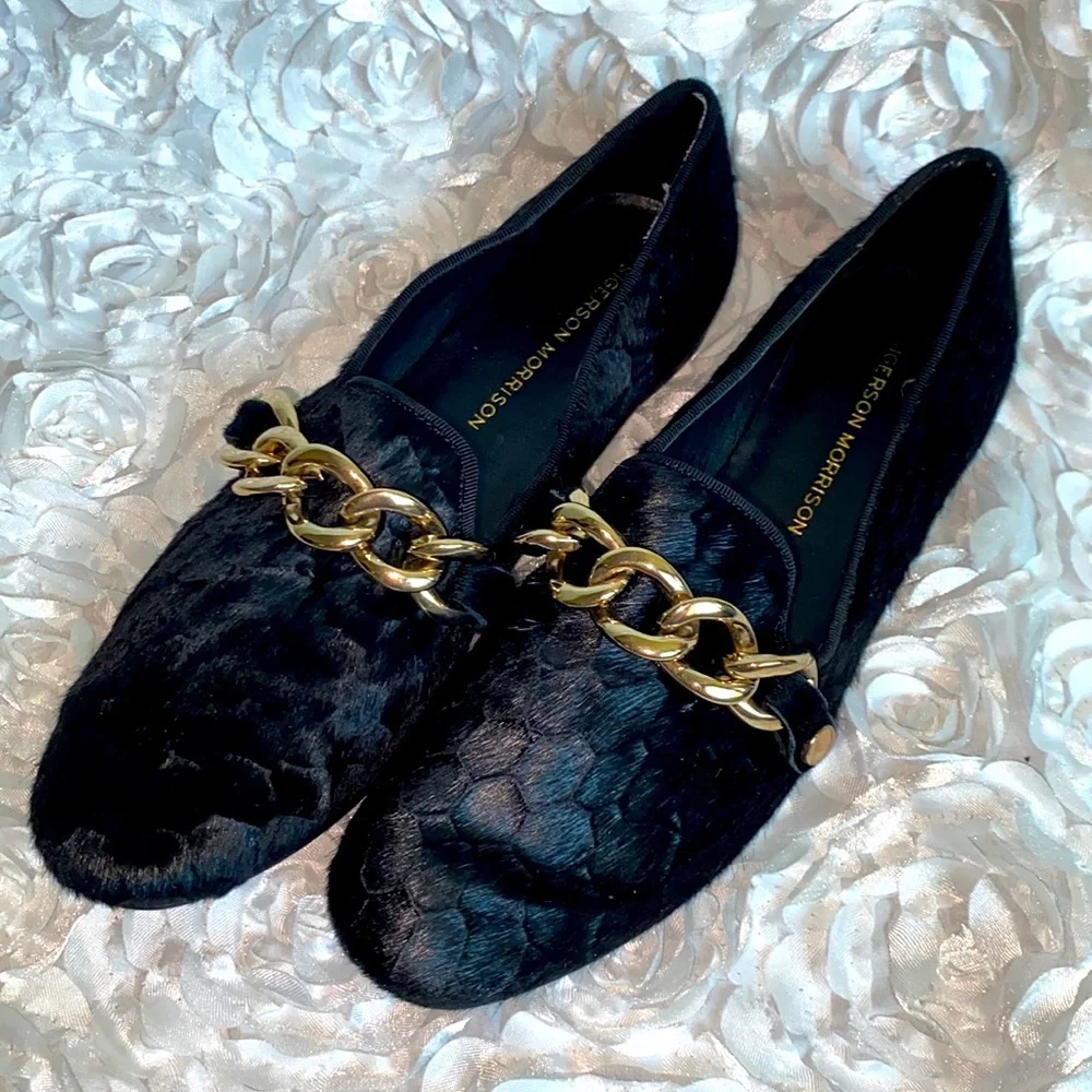 . Sigerson Morrison black pony hair chain loafers size 6.5! - Picture 1 of 6